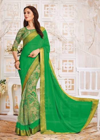 Go With This Shades Of Green With This Saree In Green And Pastel Green Color Paired With Pastel Green Colored Blouse. This Saree And Blouse Are Fabricated On Georgette Which Ensures Superb Comfort All Day Long.