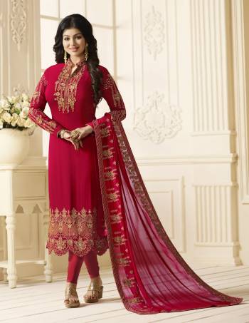 Shine Bright Wearing This Designer Straight Cut Suit In Dark Pink Color Paired With Dark Pink Colored Bottom And Dupatta. Its Top Is Fabricated On Georgette Paired With Santoon Bottom And Chiffon Dupatta. Its Attractive Color And Work Will Earn You Lots Of Compliments From Onlookers.