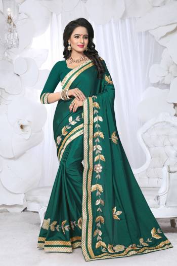 Add This New Shade To Your Wardrobe with This Saree In Teal Green Color Paired With Teal Green Colored Blouse. This Saree Is Fabricated On Chinon Silk Paired With Art Silk Fabricated Blouse. It Is Beautified With Fancy Embroidery. Buy Now.