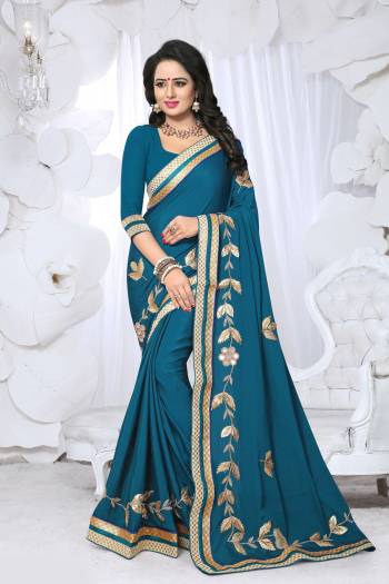 Cool Colors Are Always Good For Any Season Or Festive. Grab This Pretty Saree In Blue Color paired With Blue Colored Blouse. This Saree Is Fabricated On Chinon Silk Paired With Art Silk Fabricated Blouse. Buy This Saree Now.