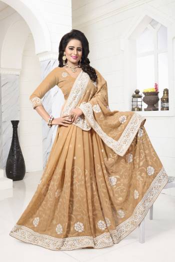 Simple And Elegant Looking Saree Is Here Beige Color Paired With Beige Colored Blouse. This Saree And Blouse Are Fabricated On Georgette Beautified With Heavy Thread Work Which Is Elegant And Classy And As It Is In Beige Color It Will Give You A Rich Look Like Never Before.