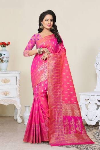 Attract All With This Attractive Colored Saree In Fuschia Pink Color Paired With Fuschia Pink Colored Blouse. This Saree And Blouse Are Fabricated On Banarasi Art Silk Beautified With Weave. This Fabric Gives A Rich Look To Your Personality.