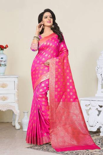 Attract All With This Attractive Colored Saree In Fuschia Pink Color Paired With Fuschia Pink Colored Blouse. This Saree And Blouse Are Fabricated On Banarasi Art Silk Beautified With Weave. This Fabric Gives A Rich Look To Your Personality.