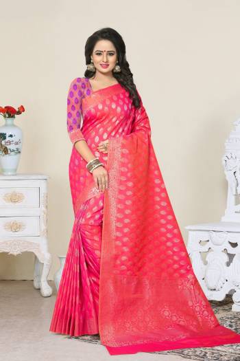 Attract All With This Attractive Colored Saree In Fuschia Pink Color Paired With Fuschia Pink Colored Blouse. This Saree And Blouse Are Fabricated On Banarasi Art Silk Beautified With Weave. This Fabric Gives A Rich Look To Your Personality.