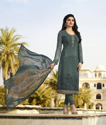 Elegant And Pretty Looking Straight Cut Suit Is Here In Steel Blue Color Paired With Steel Blue Colored Bottom And Dupatta. Its Top And Bottom Are Fabricated On Crepe Paired With Chiffon Dupatta. Buy This Suit Now.