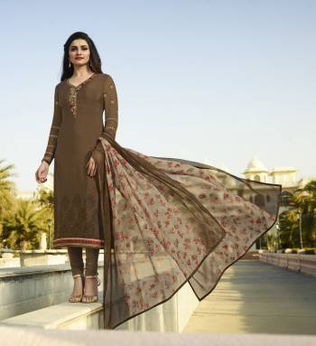 Wear This Lovely Suit At The Next Party You Attend, Grab This Straight Cut Suit In Brown Color Paired With Brown Colored Bottom And Beige Colored Dupatta. Its Top And Bottom Are Fabricated On Crepe Paired With Chiffon Dupatta. 