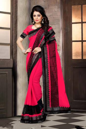 Look Pretty In This Pink Colored Saree Paired With Pink Colored Blouse. This Saree Is Fabricated On Chiffon Paired With Art Silk Fabricated Blouse. It Has Fancy Lace Border. Buy This Simple Saree Now.