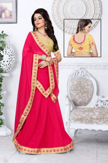 Vibrant Color Has A Whole Different Impact On Onlookers, So grab This Bright Colored Saree In Rani Pink Paired With Beige Colored Blouse. This Saree Is Fabricated On Georgette Paired With Art Silk Fabricated Blouse. Buy It Now.