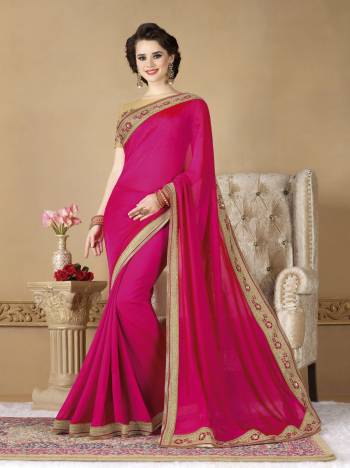 Attract All Wearing This Saree In Dark Pink Color paired With Beige Colored Blouse. This Saree Is Fabricated On Art Silk Paired With Net Fabricated Blouse. It Is Suitable For Any Wedding, Party Or Festive. Buy Now.