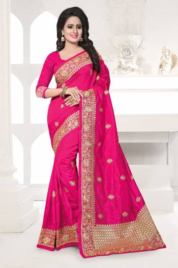 Attractive Shade In Pink Is Here With This Saree In Rani Pink Color Paired With Rani Pink Colored Blouse. This Saree And Blouse Are Fabricated On Art Silk Beautified with Jari Embroidery All Over It. This Silk Saree Will Give A Rich Look To Your Personality.