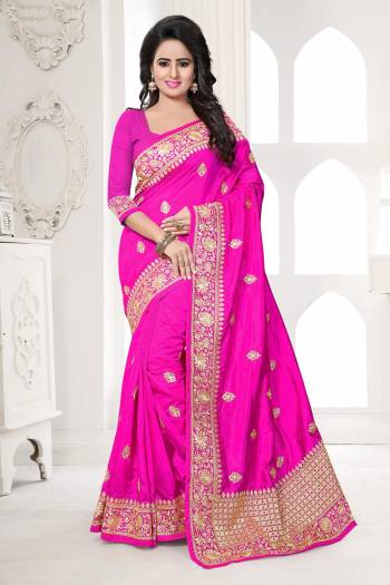 Shine Bright Wearing This Saree In Fuschia Pink Color Paired With Fuschia Pink Colored Blouse. This Saree And Blouse Are Fabriacted On Art Silk Beautified With Jari Embroidery. Buy This Pretty Attractive Saree Now.