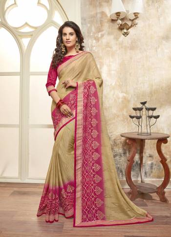 Flaunt Your Rich and Elegant Taste Wearing This Saree In Beige Color Paired With Dark Pink Colored Blouse. This Saree Is Fabricated On Chiffon Paired With Art Silk Fabricated Blouse. It Is Light Weight, Easy To Drape and Also Durable. Buy This Saree Now.