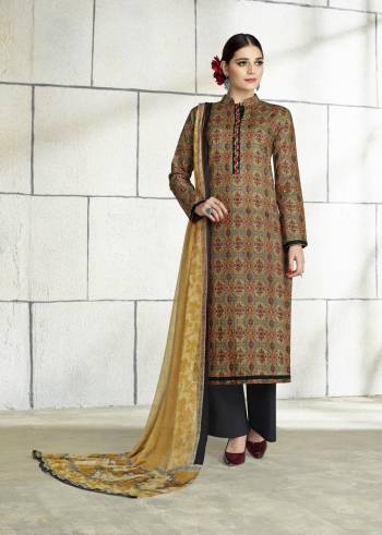 Dress Materials Gives You Utmost Comfort As You Can Get It Stitched As Per Your Desired Fit And Comfort. Get This Dress Material In Multi Colored Top Paired With Black Colored Bottom And Beige Colored Dupatta. Its Top And Bottom are Fabricated On Cotton Paired with Chiffon Dupatta. Buy It Now.