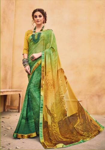 Celebrate This Festive Season With Beauty And Comfort In This Green And Yellow Colored Saree Paired With Yellow Colored Blouse. This Saree Is Fabricated On Georgette Paired With Satin Silk Fabricated Blouse. Buy This Pretty Saree Now.