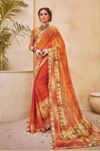 Look Attractive Wearing This Saree In Shades Of Orange Paired With Light Orange Colored Blouse. This Saree Is Fabricated On Georgette Paired With Art Silk Fabricated Blouse. It Is Easy To Drape, Light Weight And Durable.