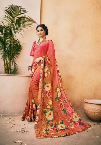 Buy This Pretty Amazing Saree In Shades Of Pink And Light Brown Paired With Pink Colored Blouse. This Saree Is Fabricated On Georgette Paired With Satin Fabricated Blouse. This Saree Is  Light In Weight And Easy To Carry All Day Long.