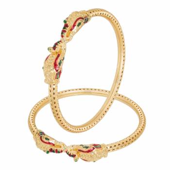 Here Is A Beautiful Animal Patterned Bangles Set With Set Of 2. It Is In Golden Color With Small Stone Work All Over. Buy Now.