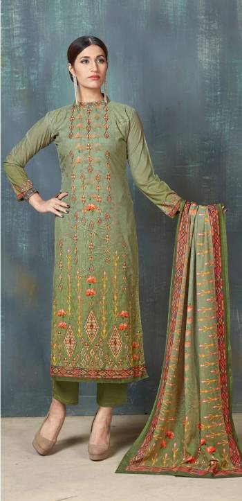 Grab This Suit In Green Color Paired With Green Colored Bottom And Dupatta. Its Top And Bottom Are Fabricated On Cotton Paired With Soft Cotton Dupatta. Its All Three Fabrics Are Soft Towards Skin And Easy To Carry all Day Long. Buy This Dress Material Now.