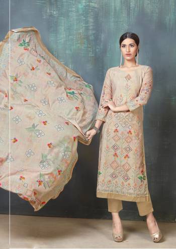 Simple And Elegant Looking Straight Cut Suit Is Here In Cream Colored Top Paired With Cream Colored Bottom and Dupatta. Its Top And Bottom Are Fabricated On Cotton Paired With Soft Cotton Dupatta. It Is Beautified With Prints And Embroidery. Buy Now.