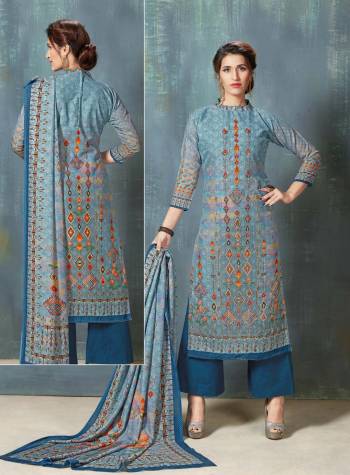 Very Pretty Shade Of Blue Is Here With This Straight Cut Suit In Light Blue colored Top Paired With Blue Colored Bottom And Light Blue Colored Dupatta. Its Top And Bottom Are fabricated On Cotton Paired With Soft Cotton Dupatta. 