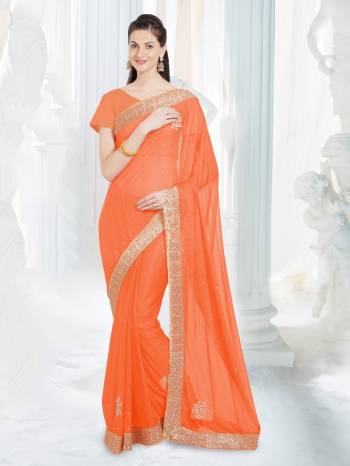 Add This Saree In Light Orange Color Paired With Light Orange Colored Blouse. This Saree Is Fabricated On Net Lycra Paired With Art Silk Fabricated Blouse. This Saree Is Light In Weight And Easy To Carry All Day Long. Buy This Saree Now.