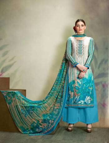 For Your Semi-Casual Wear, Grab This Dress Material In White And Blue Color Paired With Blue Colored Bottom And Dupatta. Its Top IS Fabricated On Cotton Paired With Chiffon Dupatta. It Is Light Weight And Easy To Carry All Day Long.