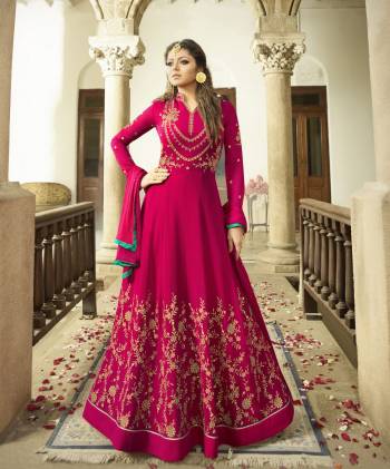 Shine Bright Wearing This Designer Floor Length suit In Dark Pink Colored Top Paired With Dark Pink Colored Bottom and Dupatta. Its Top Is Fabricated On Georgette Paired With Santoon Bottom And Chiffon Dupatta. Its All Three Fabrics Ensures Superb Comfort All Day Long. Buy Now.