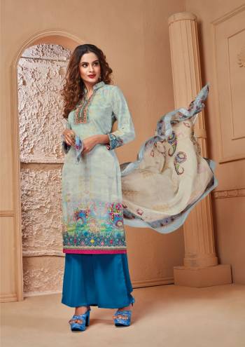 Simple And Pretty Color Is Here With This Dress Material In Baby Blue Colored Top Paired With Blue Colored Bottom And Baby Blue Colored Dupatta. Its Top And Bottom Are Fabricated On Crepe Paired With Chiffon Dupatta. Its Fabrics Are Soft Towards Skin and easy To Carry All Day Long. 