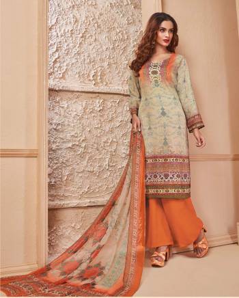 Simple And Elegant Looking Suit Is Here For Your Casual wear In Cream Colored Top Paired With Orange Colored Bottom And Cream And Orange Dupatta. Its Top And Bottom Are Fabricated On Crepe Paired With Chiffon Dupatta. It Is Light Weight And Easy To Carry All Day Long.