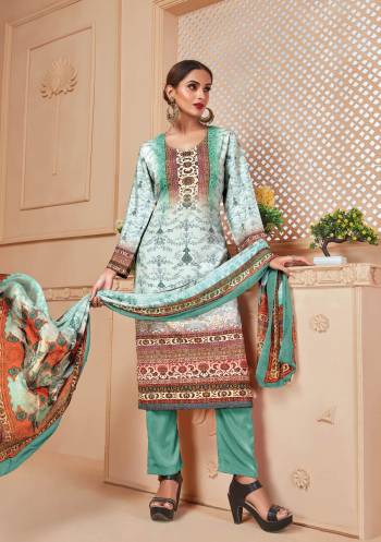 Dress Material Can Be Stitched As Per Your Comfort and Size Which Is Suitable For Your Casual Or Semi-Casual wear, So Grab This Dress Material In White And Blue Colored Top Paired With Aqua Blue Colored Bottom And Multi Colored Dupatta. Its Top And Bottom Are Fabricated On Crepe Paired With Chiffon Dupatta. Buy Now.