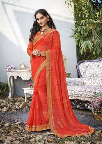 Shine Bright Wearing This Pretty Saree In Orange Color Paired With Two Blouses In Orange Color. This Saree Is Fabricated On Georgette Paired With One Art Silk Blouse And Another Jacquard Net Blouse. It Is Beautified with Lace Border. Buy Now.