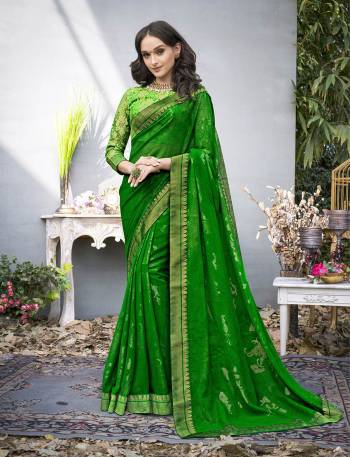 Look Fresh Everytime You Wear This Saree In Green Color Paired With Green Colored Blouse. This Saree Is Fabricated On Georgette Paired With Two Blouses, Its One Blouse Is Fabricated On Art Silk And Another On  Jacqurard Net. Its Pretty Fresh Color Will Earn You Lots Of Compliments From Onlookers.