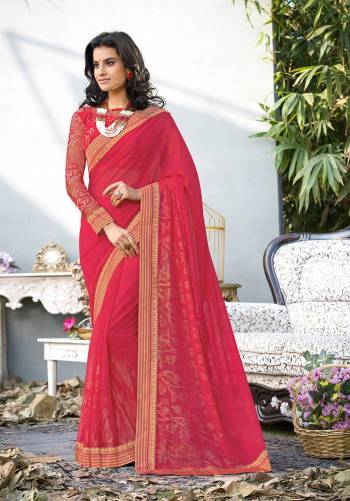 Earn Lots Of Compliments Wearing This Saree In Dark Pink Color Paired With Dark Pink Colored Blouse. This Saree Is Fabricated On Georgette Paired With Two Different Fabricated Blouese. One Is Fabricated On Art Silk Another On Jacquard Net. Buy This Lovely Saree Now.