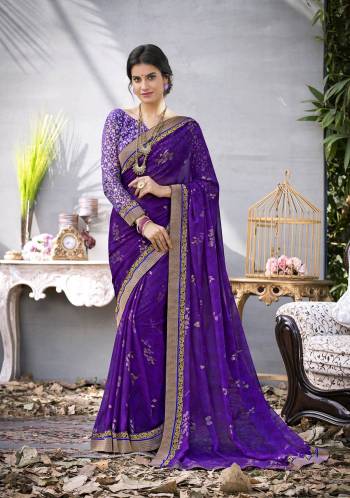 Bright And Vibrant Colored Saree Is Here In This Pretty Purple Colored Saree Paired With Purple Colored Two Blouses, This Saree Is Fabricated On Georgette Paired With Art Silk Fabricated Blouse And Another Is Fabricated On Jacquard Net. Buy This Saree With Two Blouses Now.