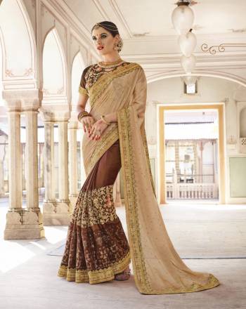 Flaunt Your Rich And Elegant Taste Wearing This Saree In Beige And Brwin Color Paired With Brown Colored Blouse. This Saree Is Fabricated On Fancy Georgette And Art Silk Paired With Art Silk And Brocade Fabricated Blouse. It Is Beautified With Heavy Embroidery All Over. Buy It Now. 