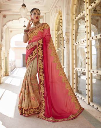 You Will Definitely Earn Lots Of Compliments Wearing This Saree In Pink And Beige Color Paired With Beige Colored Blouse. This Saree Is Fabricated On Georgette And Art Silk Paired With Art Silk Fabricated Blouse. It Is Beautified with Attractive Embroidery With Jari And Thread Work.