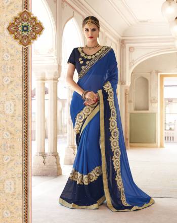 Shine Bright Wearing This Saree In Royal Blue Color Paired With Navy Blue Colored Blouse. This Saree Is Fabricated On Chiffon Georgette Paired With Art Silk Fabricated Blouse. It Has Attractive Embroidery Over The Lace Border And Blouse. Buy Now,