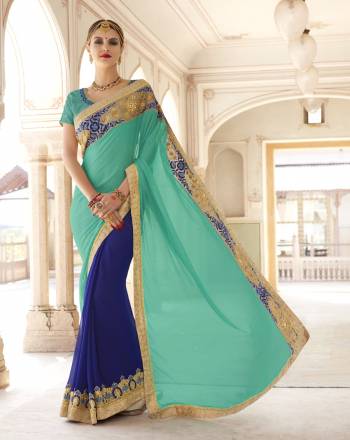 Shades Of Blue Gives A Fresh And New Look Everytime You Wear That Attire, So Grab This Saree In Aqua Blue And Rayol Blue Color Paired With Aqua Blue Colored Blouse. This Saree Is Fabricated On Georgette Paired With Art Silk Fabricated Blouse. This Saree Is Light Weight, Soft Towards Skin And Easy To Carry All Day Long.