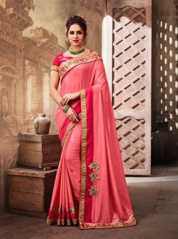 Not A Single Women Can Say No This Lovely Color, Grab This Designer Saree In Pink Color Paired With Dark Pink Colored Blouse. This Saree Is Fabricated On Art Silk Paired With Art Silk Fabricated Blouse. It Has Embroidered Lace Border And Embroidered Patch Work. Buy Soon Before The Stock Ends.