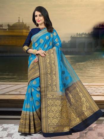 Go With The Shades Of Blue With This Saree In Blue Color Paired With Navy Blue Colored Blouse. This Saree And Blouse Are Fabricated On Art Silk Which Is Durable And Easy To Care For. Buy This Pretty Saree Now.4