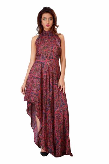 Go Colorful With This Multi Colored Readymade Gown Fabricated On Maslin Silk Beautified With Prints All Over It. This Gown Is Available In Many Sizes And Ensures Superb Comfort All Day Long.