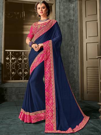 Get This amazing saree and look pretty like never before. wearing this Navy Blue color moss chiffon saree. this gorgeous saree featuring a beautiful mix of designs. look gorgeous at an upcoming any occasion wearing the saree. Its attractive color and designer embroidered design, heavy designer blouse, beautiful floral design work over the attire & contrast hemline adds to the look. Comes along with a contrast unstitched blouse.