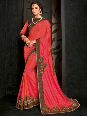 Attractively Gorgeous mesmerizing is what you will look at the next wedding gala wearing this beautiful Dark Pink color two-tone silk saree. Ideal for party, festive & social gatherings. this gorgeous saree featuring a beautiful mix of designs. Its attractive color and designer embroidered design, patch design, stone, heavy designer blouse, beautiful floral design work over the attire & contrast hemline adds to the look. Comes along with a contrast unstitched blouse.