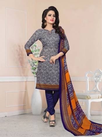 If Those Readymade Suit Does Not Lend You The Desired Comfort Than Grab This Dress Material In Grey Colored Top Paired With Dark Blue Colored Bottom And Dark Blue And Yellow Dupatta. Its Top And Bottom Are Fabricated On Cotton Paired With Chiffon Dupatta. Get This Stitched As Per Your Desired Fit And Comfort.