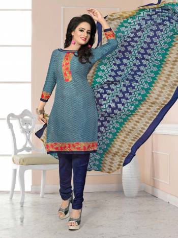 This Summer Keep Cool Wearing This Suit In Blue Colored Top Paired With Dark Blue Colored Bottom And Multi Colored Dupatta. This Dress Material Is Fabricated On Cotton Paired With Chiffon Dupatta. Get This Stitched As Per Your Desired Fit And Comfort.