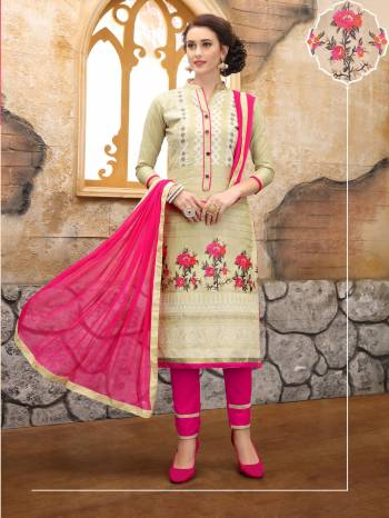 Simple And Elegant Looking Dress Material Is Here In Cream Colored Top Paired With Dark Pink Colored Bottom And Dupatta. Its Top And Bottom Are Fabricated On Cotton Paired With Chiffon Dupatta. Get This Stitched As Per Your Desired Fit And Comfort.