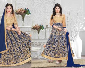 Look The Most Attractive Of All At The Next Function You Attend. So Grab This Dress Which Can Be Styled As Per Your Choice. It Can Be Made As Lehenga Choli Or An Anarkali Suit. It Comes With A Blouse And Semi Stitched Skirt Also With A Bottom And Dupatta. Its Blouse Is Fabricated On Art Silk Paired With Net Lehenga, Santoon Bottom And Chiffon Dupatta. 