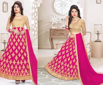 Add This Atractive Looking Rani Pink Color To Your Wardrobe. This Semi-Stitched Dress Can Be Stitched As Lehenga Or An Anarkali Suit. It Comes With A Blouse, Semi-Stitched Lehenga, Bottom Fabric And Dupatta. You Can Get This Tailored As Per Your Needs And Comfort. Buy Now.