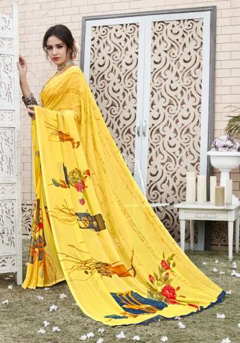 Look Attractive Wearing This Saree In Yellow Color Paired With Yellow Colored Blouse. This Saree And Blouse Are Fabricated On Georgette Beautified With Bold Unique Prints Over This Pretty Saree.