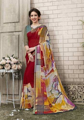 Go Colorful Wearing This Multi Colored Saree Paired With Multi Colored Blouse. This Saree And Blouse Are Fabricated On Georgette Beautified with  Abstract Prints. Buy This Saree Now.